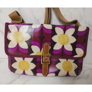 FOSSIL Womens Crossbody Handbag Purse Multicolor Floral PVC Coated Canvas